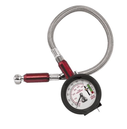 BikeMaster Heavy Duty 2-in-1 Tire Pressure Gauge 0-60 PSI with Built In Tire Tread Depth Gauge